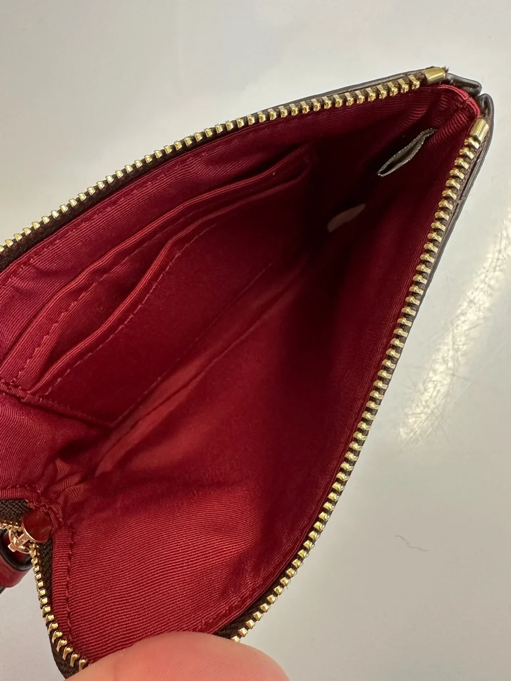Coach Corner Zip Wristlet with Red Leather Stripe